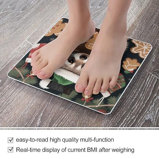 Christmas Raccoon Scale for Body Weight Sturdy Tempered Glass Weighing Scales with LCD Display Accurate Digital Bathroom Scale Convenient Body Fat Smart Scales Easy Read