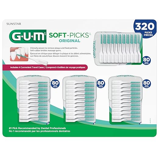 GUM Soft-Picks Original Easy to Use Dental Picks for Teeth Cleaning and Gum Health Disposable Interdental Brushes with Convenient Carry Case Dentist Recommended Dental Picks 320 Count