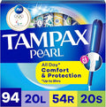 Tampax Pearl Tampons for Women Multipack with LeakGuard Braid Light/Regular/Super Absorbency Unscented 94 Count (2 Packs of 47) (Packaging May Vary)