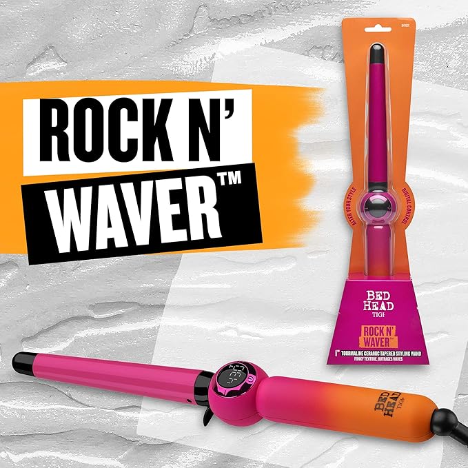 Bed Head Rock N' Waver Digital Tapered Curling Wand | Natural-Looking Textured Waves (3/4-1 in)