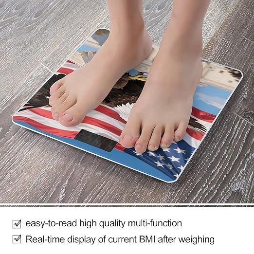 American Eagle Patriotic USA Weight Scale Large Digital Bathroom Scales with Bright LED Display Non Slip Digital Scale and Step On Fashion Weighing Machine for Body