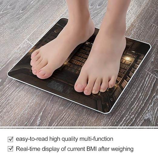 Book Room Mysterious Library Bathroom Scale Automatic Power On/Off Body Scales LCD Backlight Display Square Digital Scale Rounded Corners Bathroom Scales for Home Bedrooms