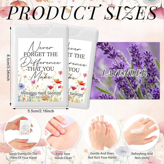 24 Pack Travel Size Hand Sanitizer Spray Bulk Employee Appreciation Week Gift Mini Motivational Thank You Gift Hydrating Pocket Sprays Gifts for International Women Day Gifts(White ColorThank You)