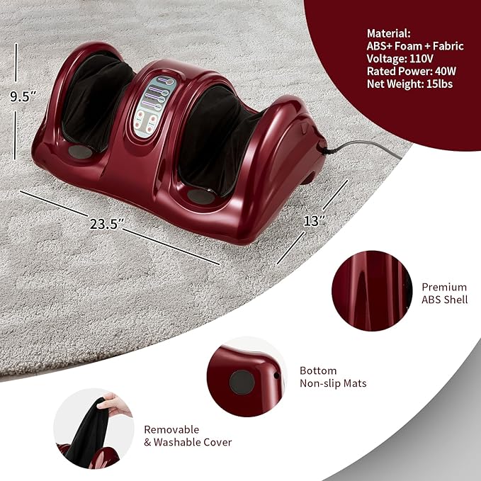KOTEK Foot Massager Machine Shiatsu Foot &amp Calf Massager w/ 3 Massage Modes Remote Control Electric Deep Kneading Rolling Scraping Massage for Leg/Arm/Ankle Increase Blood Circulation (Burgund