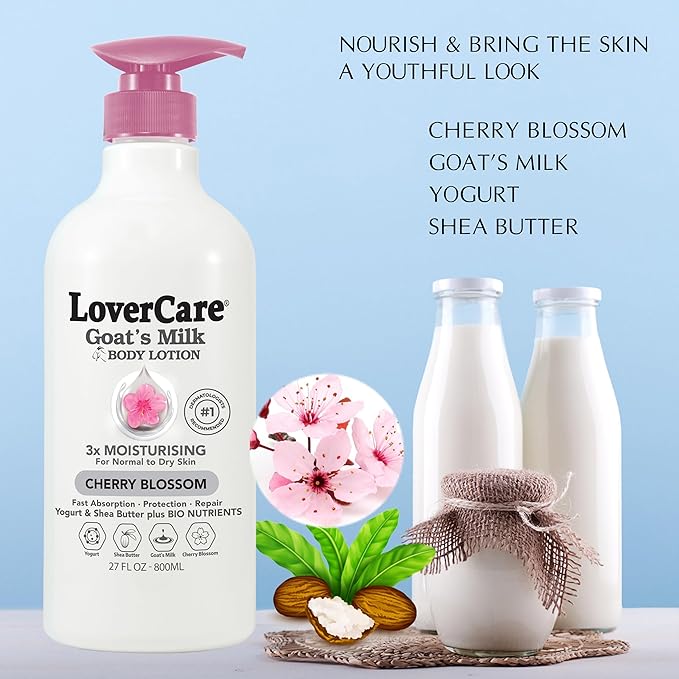 Combo Goat Milk Moisturizing Body Wash Shower Cream Cherry Blossom 40.7 fl oz Goat Milk Cherry Blossom Body Lotion 27 fl oz