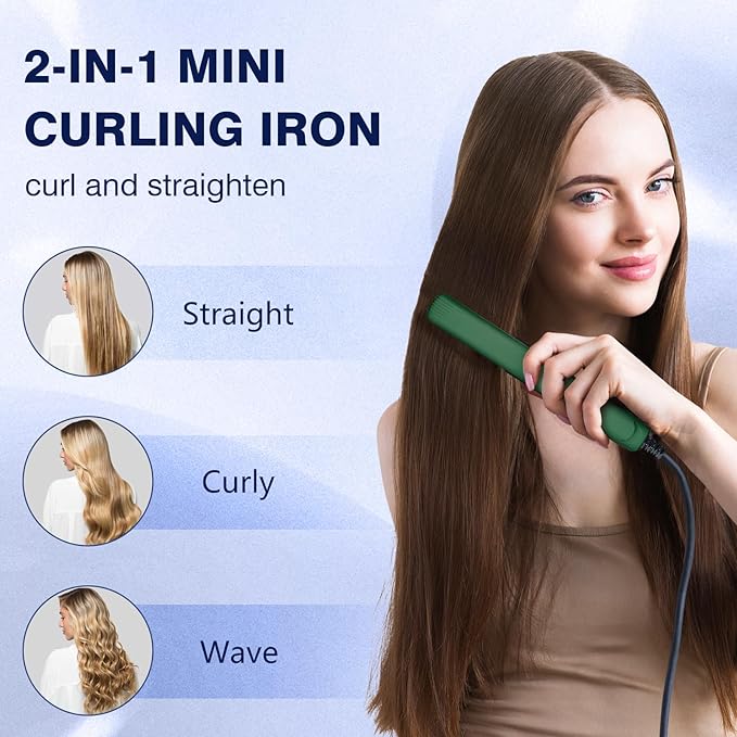 Mini Dual Purpose Curling Iron 2025 New Straight and Curly Dual-Purpose Curling Rod Portable Travel Curling Wand for Women Automatic Curling Iron for All Hair Types (Pink)