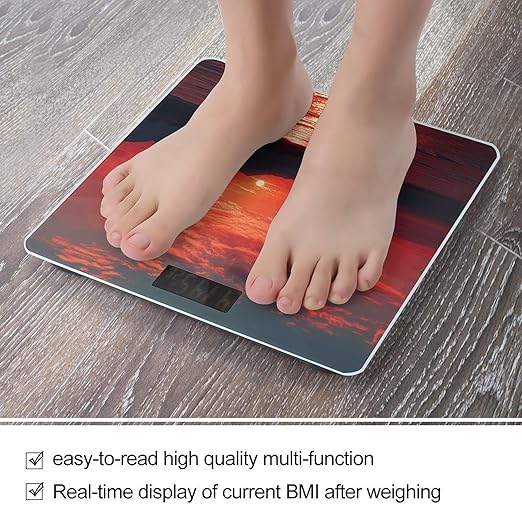 Fiery Red Sunset Digital Bathroom Scale for Body Weight Weighing Scale with Backlit LCD Display High Precision Measurements &amp Measures Weight Up to 180kg