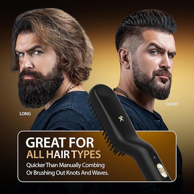 Cutting Edge Heated Beard Straightener Brush for Men Includes Beard Oil &amp Beard Balm Ceramic Heated Brush Auto Shutoff Beard Straightening Hot Comb Tool for Men