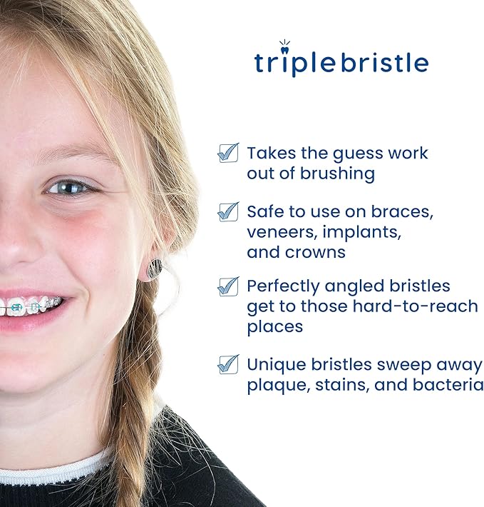 Triple Bristle Kids Sonic Toothbrush | 1 Pack | 3 Sided Toothbrush to Clean Teeth and Gums | Dentist Created &amp Approved | Fun Sticker Rewards | Rechargeable Three Sided Toothbrush for Kids