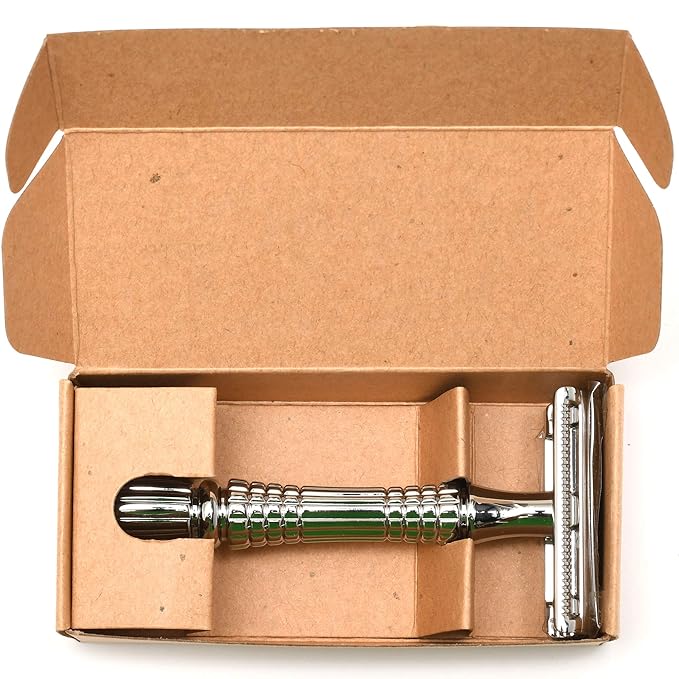 Double Edge Safety Razor for Shaving: Metal Handle Reusable Suitable for Men and Women. Eco Friendly Minimalist Plastic-Free Packaging.