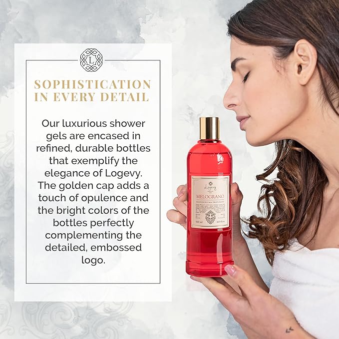 Logevy Melograno Shower Gel – Indulgent Pomegranate Aroma Made from the Best Skin-Friendly Ingredients Rich in Nutritional Properties for Rejuvenating Hydrating and Soothing Action – 500ml