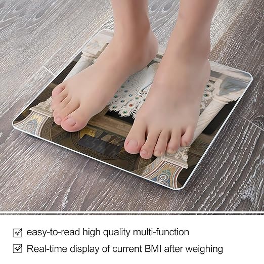 White Peacock Weight Scale Large Digital Bathroom Scales with Bright LED Display Non Slip Digital Scale and Step On Fashion Weighing Machine for Body