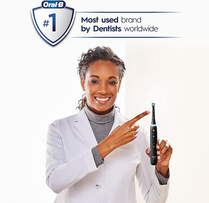 Oral-B iO Series 5 Ultimate White Rechargeable Electric Toothbrush with Visible Pressure Sensor 2 Minute Timer 5 Cleaning Settings 1 Replacement Toothbrush Heads and Travel Case White