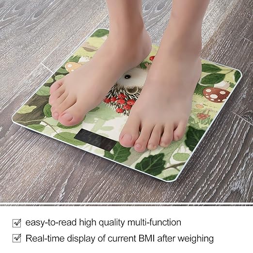 Berry - Collecting Hedgehog Bathroom Scale for Body Weight Bathroom Digital Electronic Weighing Scale with Back Lit LED Display Sturdy Tempered Glass Weight Watchers Scales 400lb