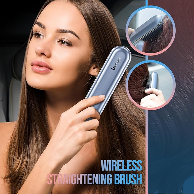 Cordless Hair Straightener Brush-2024PRO Portable Rechargeable Straightening Brush for Travel/Home/Outdoor Mini Ionic Hot Comb Straightener for Women Lightweight On-The-Go Styling
