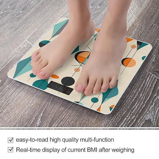 Mid Century GeometricScale for Body Weight with LCD High Precision Weighing Scales Fashion Sturdy Tempered Glass Weight Scales Easy-to-Read Digital Bathroom Scale for Daily 400lb