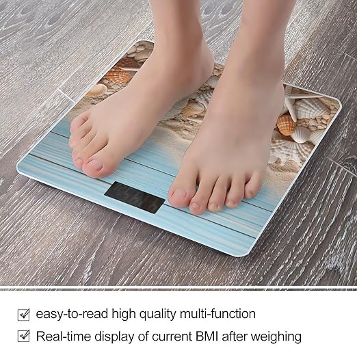 Digital Bathroom Scale for Body Weight Scale with Bright LCD Display High Accuracy Step-On Technology Auto On/Off Sea Shells and Starfish Digital Scales 400 Lbs /180kg