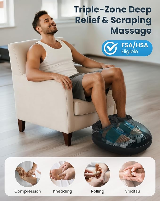COMFIER 4-in-1 FSA Eligible HSA Shiatsu Foot Massager with Heat Compression &amp Vibration Independent Controls 3 Levels Toe Touch Control Large Size Fits Up to 14 Gifts for Mom Dad Home Offic