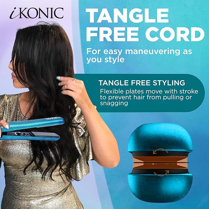 IKONIC 1.25” Floating Plates 100% Pure Ceramic Hair Straightener &amp Flat Iron – Fast Heating Anti-Static Infrared Technology – Frizz-Free Sleek Hair Styling Tool for Women &amp Professionals