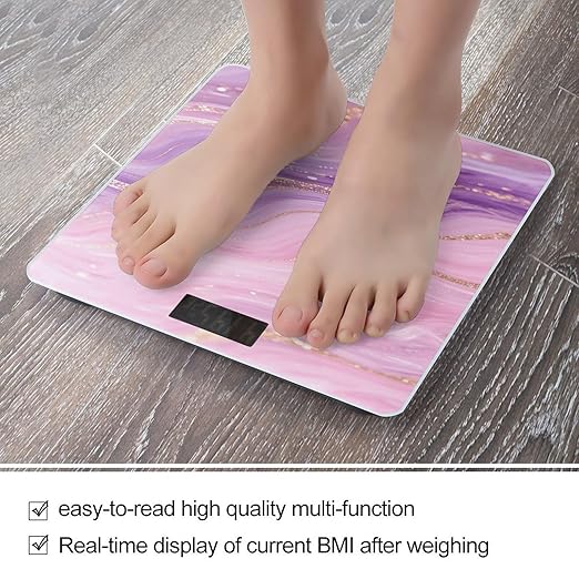 Pink Purple Marble Bathroom Scale for Body Weight LCD Display Digital Bathroom Scale Tempered Glass Bathroom Weight Scales Fashion Smart Scales for Home Bedroom 400 Lb