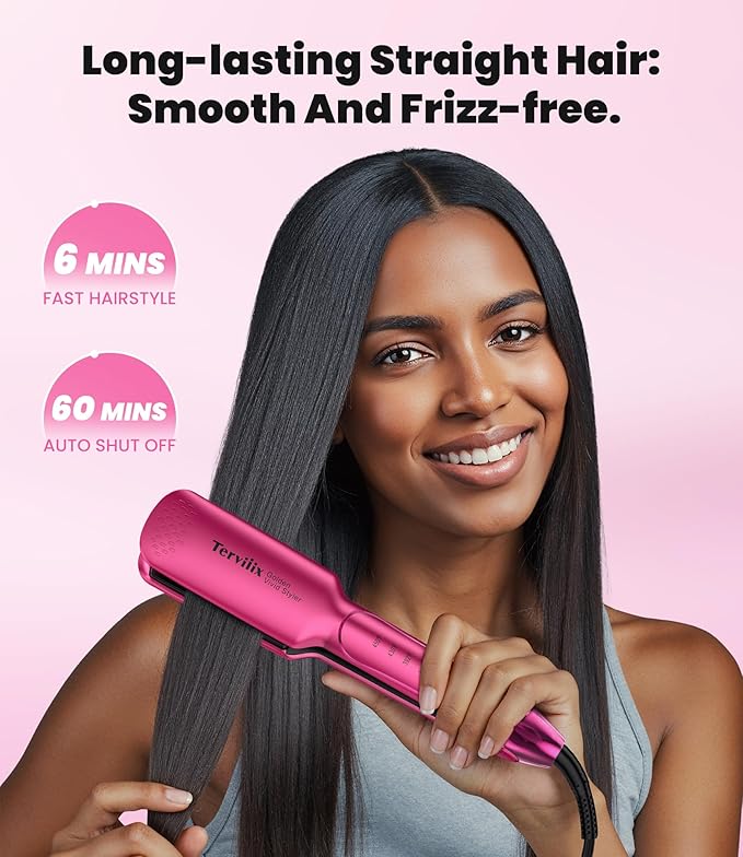 Terviiix Flat Iron Hair Straightener 1-3/4 Inch Wide Plate &amp Terviiix Electric Hot Comb for Lace Front Wigs Pressing Combs for Black Women Hair