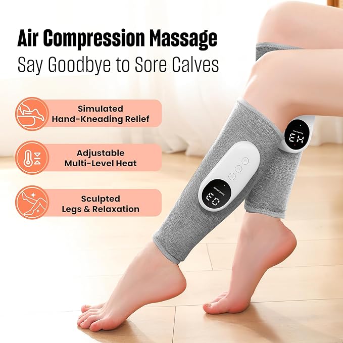 Leg Massager with Heat and Compression Calf Massager for Circulation and Pain with 3 Intensities 3 Modes Restless Legs Syndrome Relief Compress Leg Machine Gifts for Women (Pair) (Light Gray)