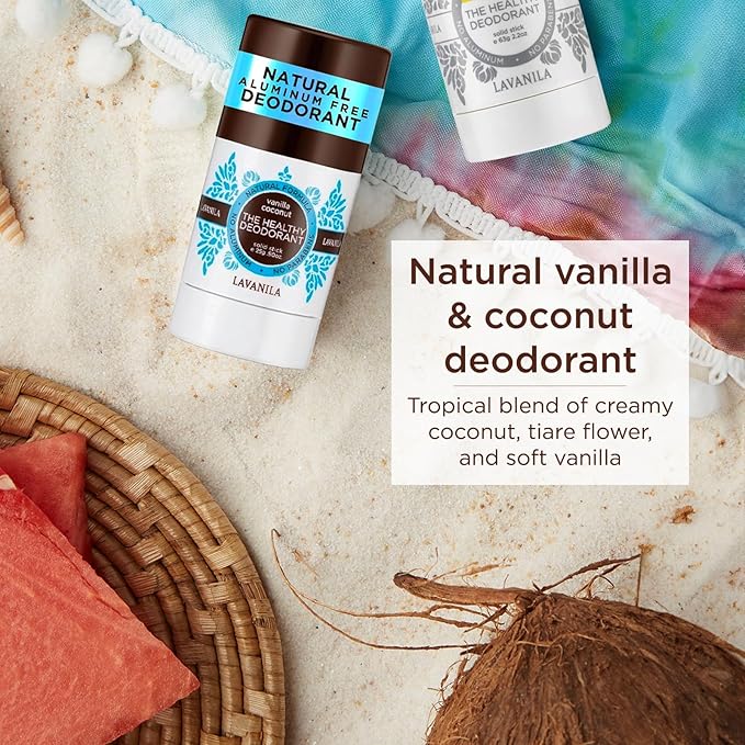 Lavanila Aluminum Free Natural Deodorant for Girls Vanilla Coconut + Sport Luxe (2oz Each) - The Healthy Deodorant - Solid Stick Vegan