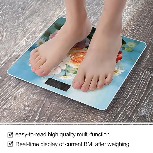 Gently Blooming Weight ScaleClear LED Display Bathroom Digital Weighing ScaleTempered Glass Digital Bathroom Scale for Body Weight Capacity Up to 400 Lbs