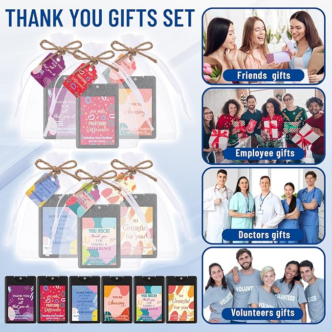 Frienda 48 Set Travel Size Hand Sanitizer Spray Bulk Portable Power Mist Thank You Mini Hand Sanitizer Employee Appreciation Day Gifts for Teacher Coworker Team Women's Day (PocketBlack)