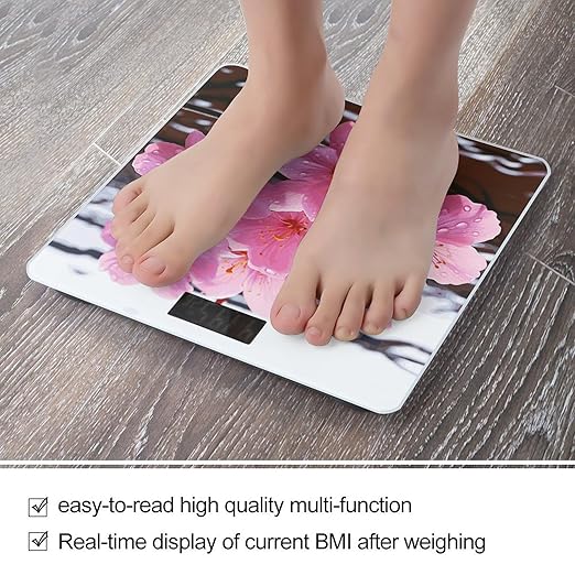 Pink Flower Bathroom Scale Ultra-Bright Liquid Crystal Screen Weight Scale Accurate Bathroom Body Scales for Body Weight Bathroom Pet Home Bedroom Gift-Giving