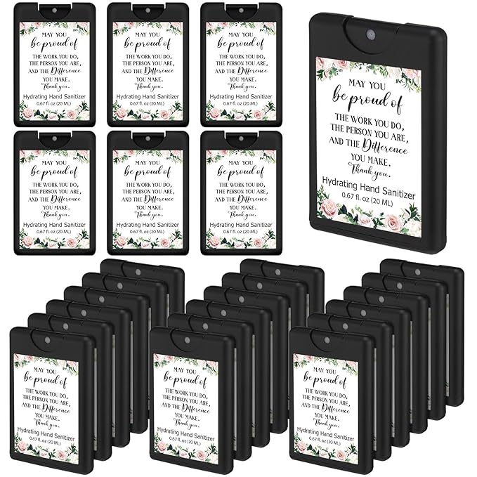 24 Pack Travel Size Hand Sanitizer Spray Bulk Employee Appreciation Week Gift Mini Motivational Thank You Gift Hydrating Pocket Sprays Gifts for International Women Day Gifts(BlackThank)