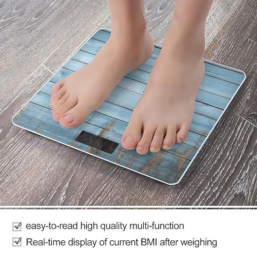 Blue Wood Scale for Body Weight Highly Accurate Digital Bathroom Scale Sturdy Tempered Glass Weighing Scales with LCD Display Fashion Body Fat Smart Scales 400lb