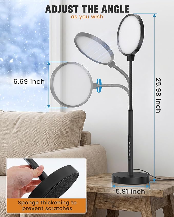 10000 Lux Light Therapy Lamp Sunlight Therapy Lamps with 3 Color Temperatures &ampDimmable &ampTimer Full Spectrum &ampUV-Free Happy Lamp Light Therapy with Remote Daylight Lamps for Home(Black