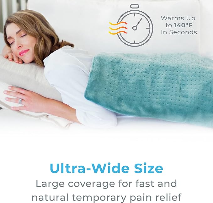 Pure Enrichment PureRelief Ultra-Wide Microplush Heating Pad - 20” x 24” XXL Size &amp 6 Heat Settings for Temporary Neck Shoulder &amp Back Pain Relief - Moist Heat Option &amp Machine Washable (