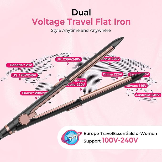 Ceramic Flat Iron Hair Straightener &amp Curler 12 Adjustable Temp &amp Dual Voltage Hair Straightener for Women for Smooth Frizz-Free Styling for All Hair Types (Black)