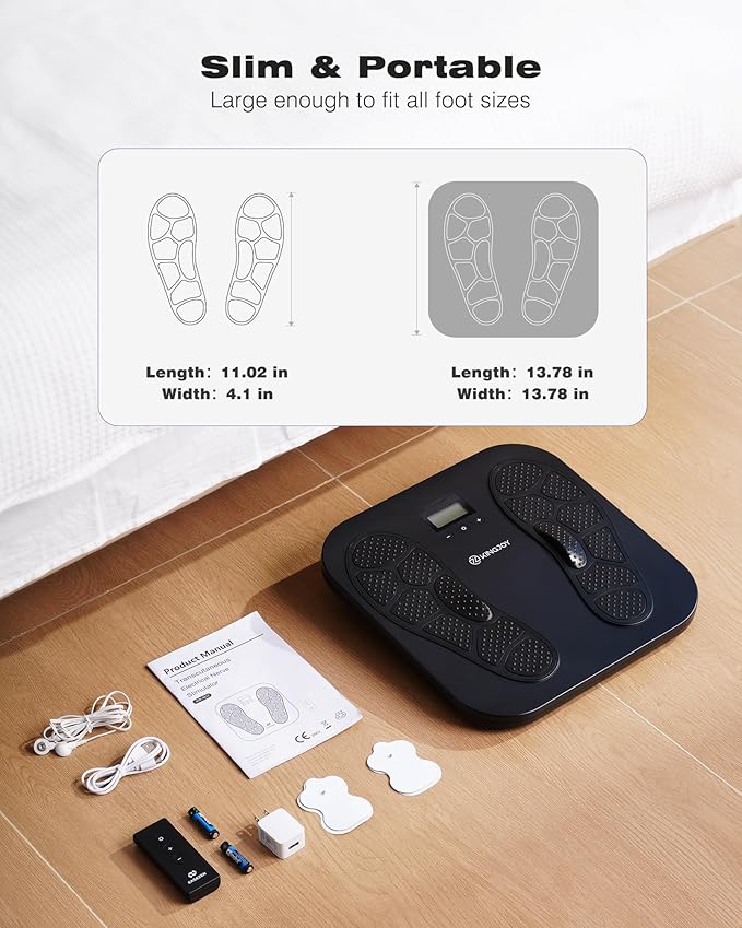 KINGJOY Foot Massager for Neuropathy Rechargeable EMS TENS Foot Stimulator with 10 Modes 20 Intensities for Circulation Plantar Fasciitis &amp Swelling Pain Relief Gifts for Women Men-Black