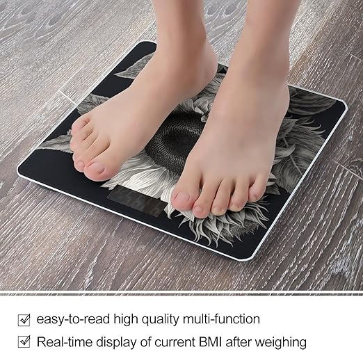 Sunflower Black Grey Scale for Body Weight Highly Accurate Digital Bathroom Scale Sturdy Tempered Glass Weighing Scales with LCD Display Fashion Body Fat Smart Scales 400lb