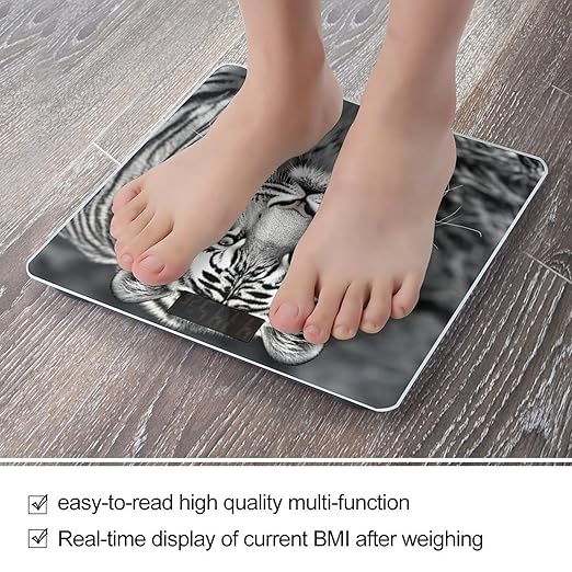 Black and White Tiger Scale for Body Weight Highly Accurate Digital Bathroom Body Scale Digital Bathroom Scales for People Anti-Slip Large LCD Display Smart Scales