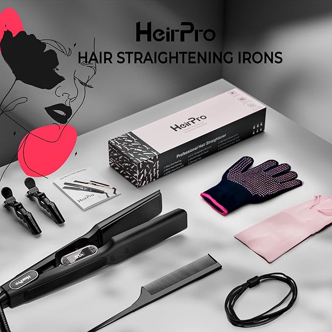 Ceramic Flat Iron Hair Straightener with 3D Floating PlateHair Iron Straightener with 15 Temps for Thick Hair | Ergonomic Silicone Handle | LCD Display | Dual Voltage (1 1/2 in)