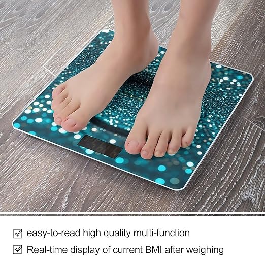 Teal Glitter Scale for Body Weight Highly Accurate Digital Bathroom Body Scale Digital Bathroom Scales for People Anti-Slip Large LCD Display Smart Scales