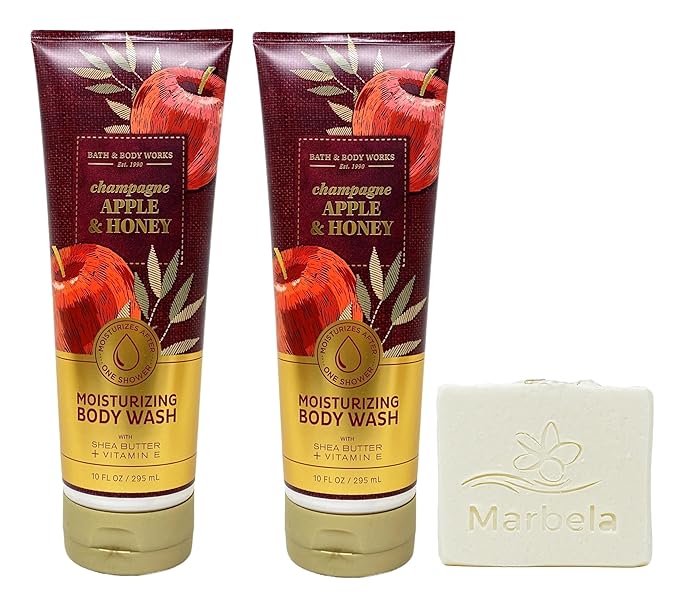 Bath &amp Body Works Champagne Apple &amp Honey 2 Pack Moisturizing Body Washes with a Natural Oats Bar Soap - Full Size