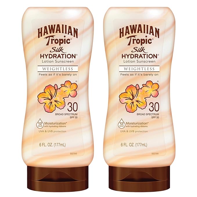 Hawaiian Tropic Weightless Hydration Sunscreen SPF 30 Twin Pack 6oz Each + Face Sunscreen SPF 30 Travel Size 1.7oz