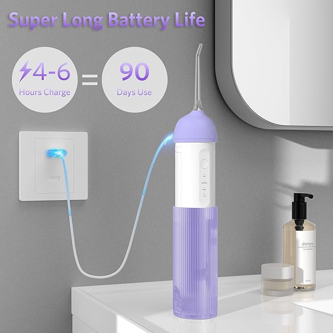BESTEK Water Dental Flosser Teeth Pick: Cordless Portable Oral Irrigator with 4 Jet Tips Rechargeable IPX7 Waterproof Water Flosser for Teeth Gums Braces Care and Travel - Violet