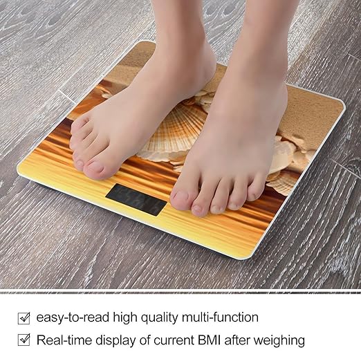 Shells and Sand Weight Scale Digital Electronic Scales Bathroom Scale Larg LCD Backlight Display High Precision MeasurementsTempered Glass