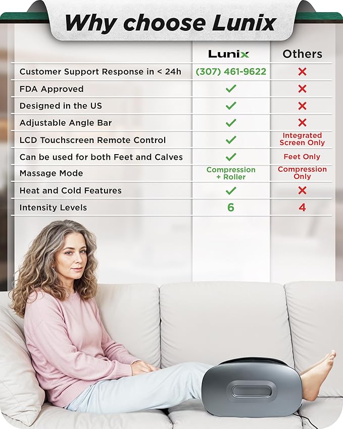 Lunix LX21 FSA Foot and Calf Massager with Remote Neuropathy &amp Plantar Fasciitis Relief Adjustable Leg Ankle Deep Kneading Shiatsu Therapy Blood Circulation Hot Cold Pockets Granite Gray