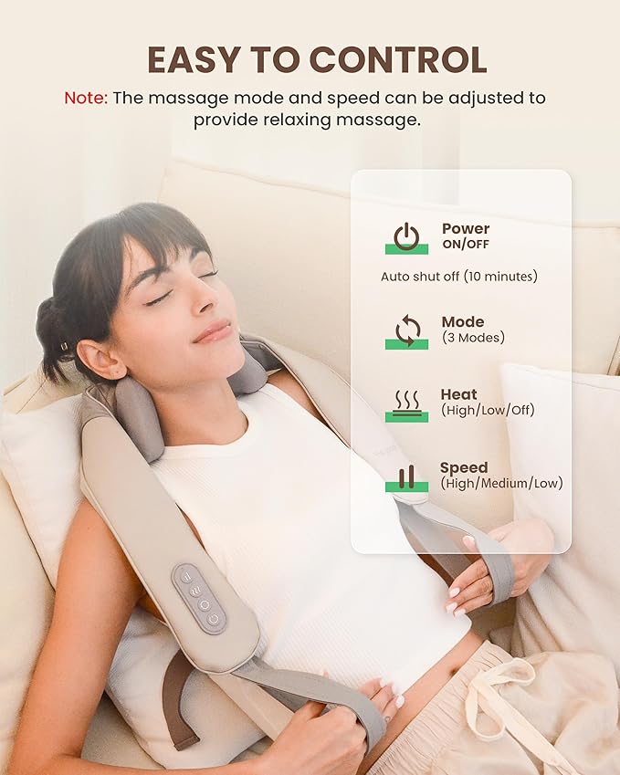 Cordless Neck Shoulder Massager with Heat Back Massager Pillow Gifts for Men Women