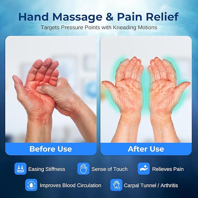 SereneLife Electric Hand Massager with Heat and Compression – Kneading Massage 6 Modes 6 Intensity Levels 3 Timer Settings for Relaxation &amp Stress Relief Black Open Hand