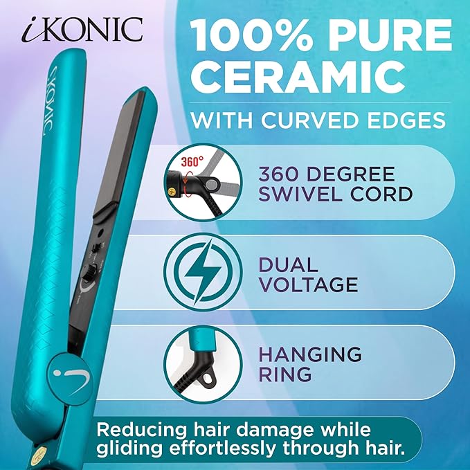 IKONIC 1.25” Floating Plates 100% Pure Ceramic Hair Straightener &amp Flat Iron – Fast Heating Anti-Static Infrared Technology – Frizz-Free Sleek Hair Styling Tool for Women &amp Professionals