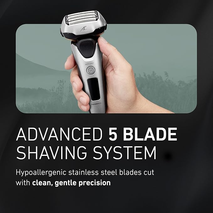 Panasonic ARC5 Electric Razor for Men Face Wet &amp Dry Shavers with Foil Shaver Pop-up Trimmer Ultra-Fast 5-Blade Smart Shave Sensor 16D Flexible Pivoting Head - ES-ALV6HS (Silver)
