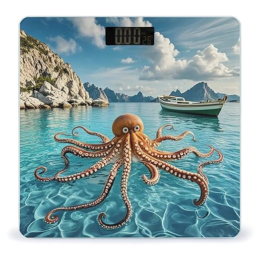 Octopus and Boat Scale for Body Weight Digital Bathroom Scale Toughened Glass High Precision Scales for Body Weight with Large LCD Backlight Display Weight Scales